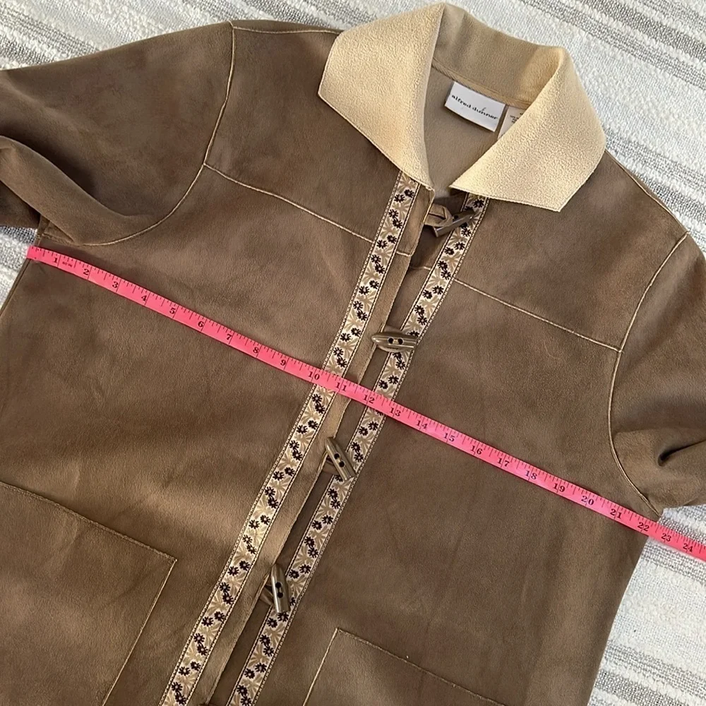 Alfred Dunner Womens Faux Suede Jacket Brown Embroidered Cottagecore‎ Size 12